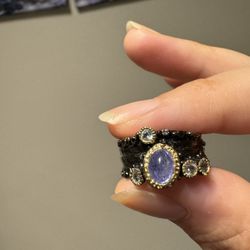 Natural Tanzanite With Blue Topaz 925 Sterling Silver Rhodium Overlay