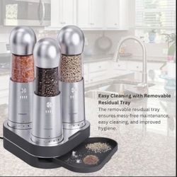 COSPRO Electric Salt and Pepper Grinder Gift-Ready Set Rechargeable Mill & 3-in-1 Automatic Grinder Set | Adjustable Coarseness, LED, One-Handed Opera