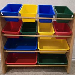 Toy Organizer With 12 Mutli Color Bins