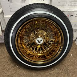 13x7 Luxor Wire Wheels All Gold On 155-80-13 Whitewalls Finance Available SPECIAL PRICE !!!!