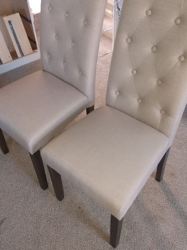 New Beige Colored Tufted Set Of 2 Dining Chairs