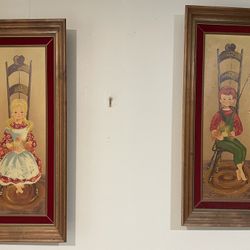 Pair Of Oil Painting On Board Hand Painting Boy And Girl