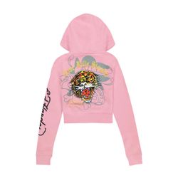 NEW Ed Hardy Tiger Dagger Zip Cropped Hoodie