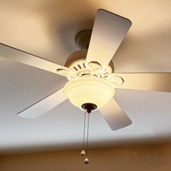 Pair Of White 44 Inch Hunter Ceiling Fan With Bowl Light Kit