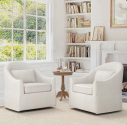 2X Cream White color swivel fabric accent chairs