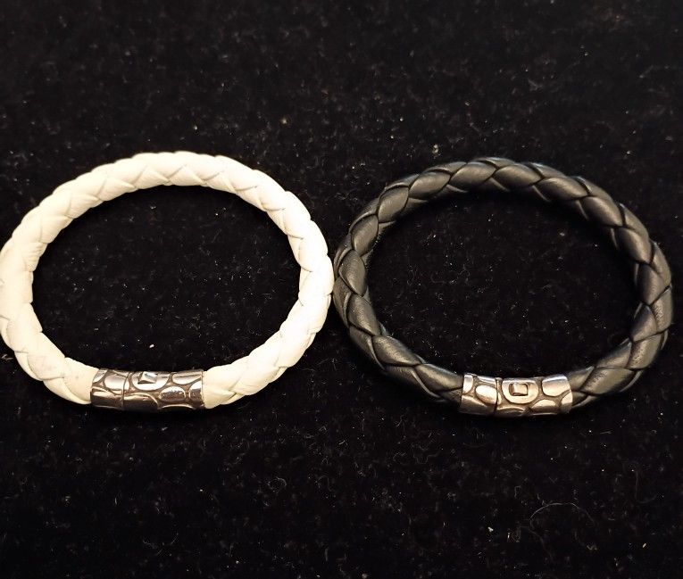 Pair Of John Hardy 925 Sterling Silver & Leather Bracelets