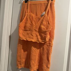 Willow and wind Vibrant Orange Knit Skirt Set size medium 