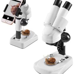 Student Kids Beginner Stereo Microscope Science Kit 20X-40X Compound LED Light Source Binoculars Lab Microscope with a Phone Adapter for Microscope to