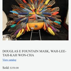 Vintage Douglas E Fountain Mask WAH-LEE-TAH-KAH-WON-CHA means “BRAVE”