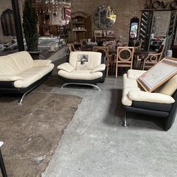 Three-piece leather sofa set