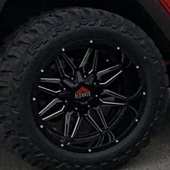 Set of 5 Tires and Rims size 35x20x12.5 --5x5 lug pattern --was on a jeep wrangler