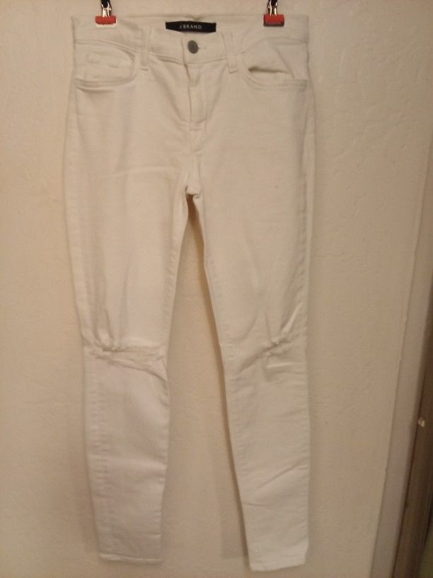 Woman's Slightly Used J Brand (White) Distressed Skinny Jeans Sz 27