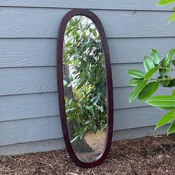 Antique Long Oval Wood Frame Mirror