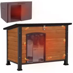 MEDEHOO AIR74-IN-HP Heated Outdoor Dog House with Heating Pad & Insulated Liner, Winter Weatherproof Anti-Chewing Dog Kennel, Iron, Brown