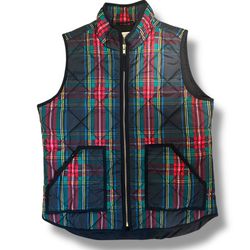 J. Crew Puffer Vest Stewart Tartan Snap Pockets Full Zip Plaid Women's Medium