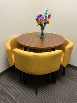 Wood & Yellow  Round Table & Chairs