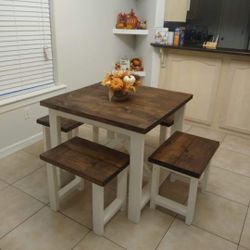 5 Pc Bistro Wood Table & Benches Set