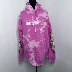 CIVIL REGIME Pink Roses Tie-Dye Hoodie with Floral Sleeves Sz:M