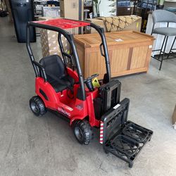 Telyswee 12V Kids Ride on Forklift Car Electric Ride On Construction Car with Tent, Remote Control, Liftable Fork and Pallet, 2 Speeds, Music, USB, MP