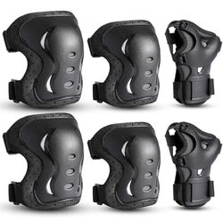 Adult Knee Pads Elbow Pads with Wrist Guards Protective Gear Set 6 Pack for Rollerblading 