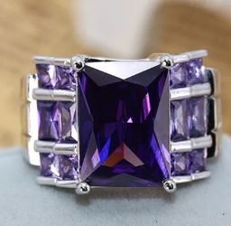 925 Sterling Silver, dark purple CZ men’s or ladies wedding ring