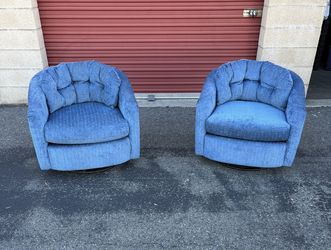 2 Beautiful Blue Velour Swivel Chairs