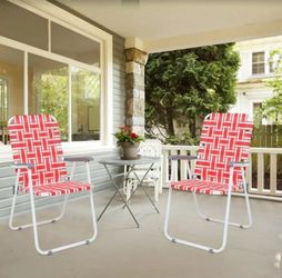 VINGLI Foldable Beach / Patio Chair Set of 2, Red & White Striped $63 Retail
