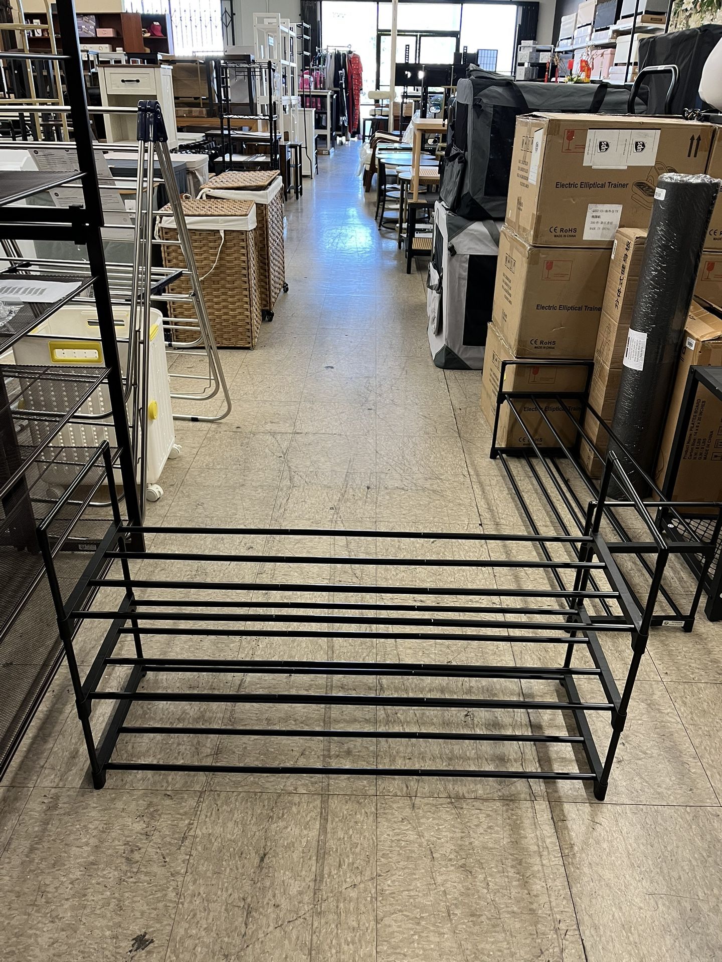 SONGMICS 3 Tier Shoe Rack Organizer Metal Storage Shelf - Black