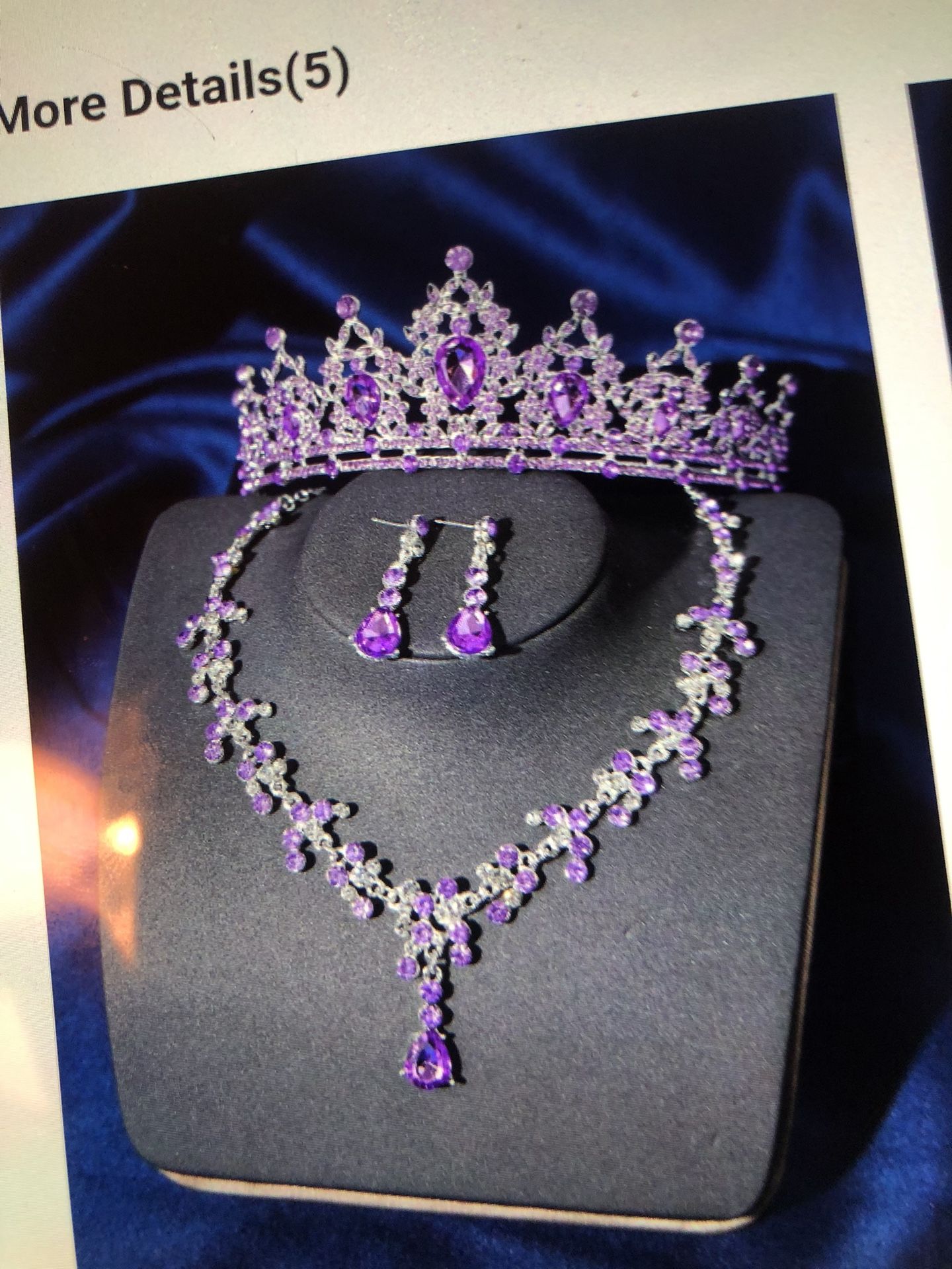 4pc Elegant Purple Rhinestone Bridal Tiara, Necklace, Earring Set
