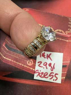 14K Solid Gold Wedding Ring CUBIC ZIRCONIUM STONES 2.9Gr Size 5.5