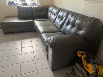 Gray Leather Sectional Sofa with Chaise