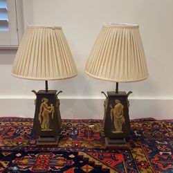 Two Beautiful Bronze, Gilded Lamps
