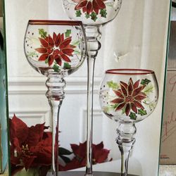 New Home for The Holidays 3pc Poinsettia Glasses 