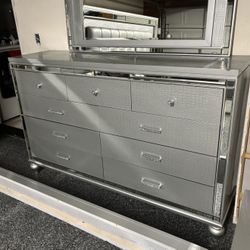 Cal king bed frame, dresser mirror 