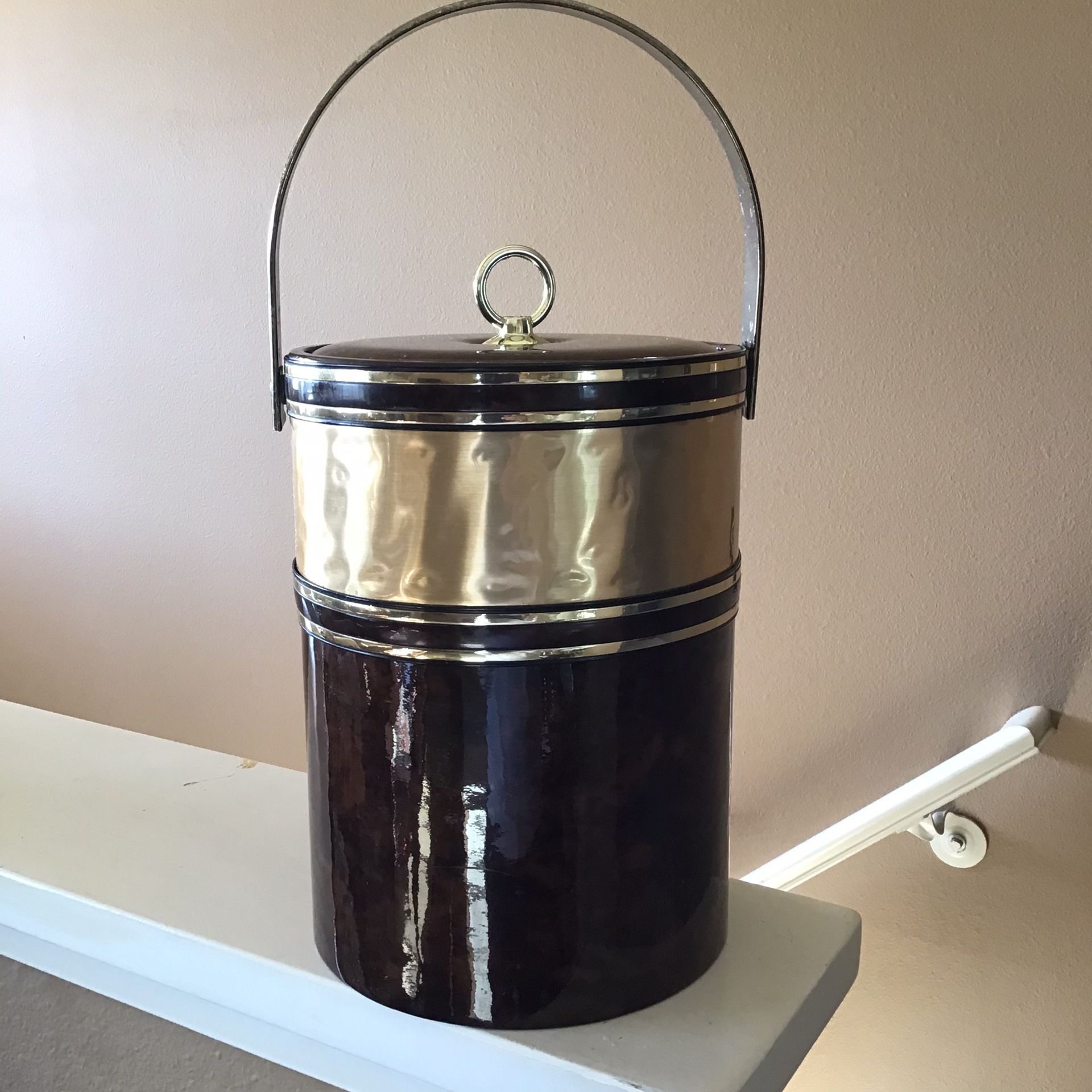 Vintage 1970s Brass and Vinyl MCM Ice Bucket