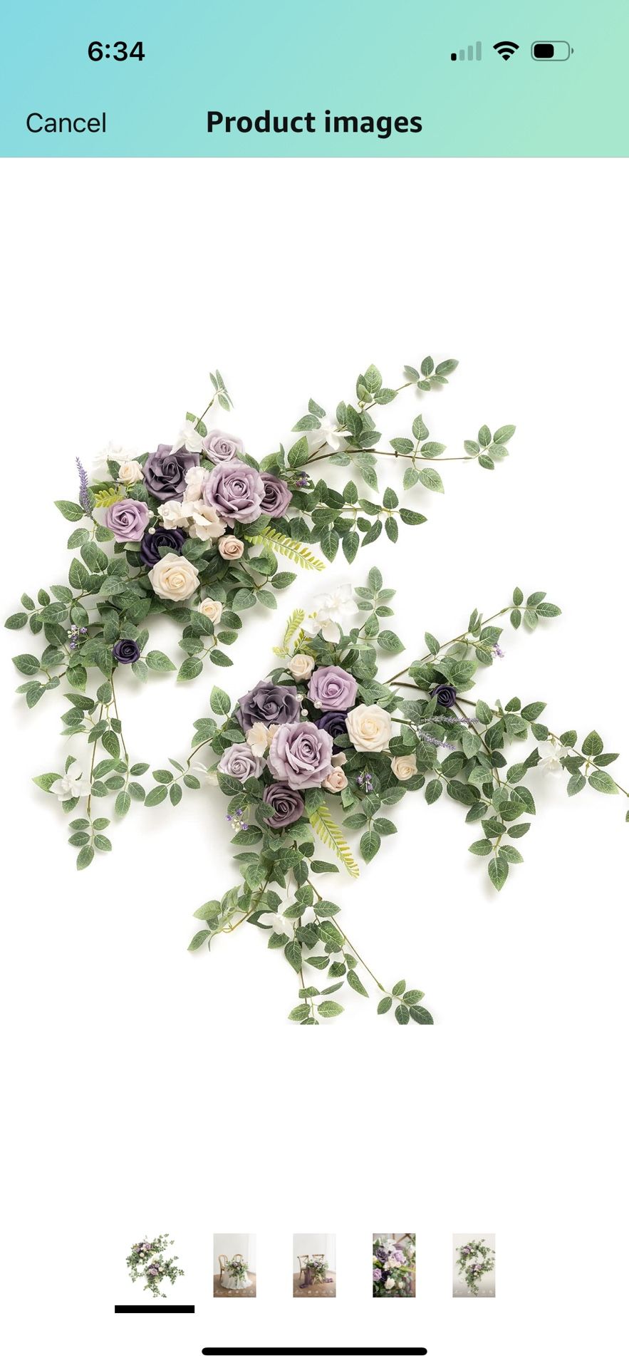 Ling's Moment 2PCS Artificial Floral Swags Centerpieces Wedding Flower Purple Rose Garland Greenery Arrangements for Sweetheart Head Table Decor Car W