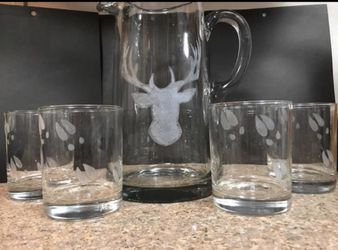 Custom Buck Beer pitcher and glass set