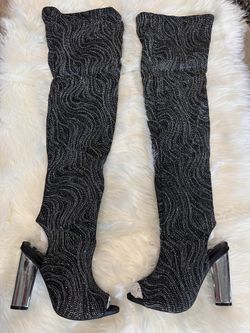 New: Bamboo Bling peep toe block heel boots