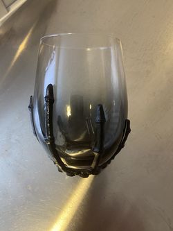 Set of 8...19oz Stemless wine glass with black skeleton hand. 2 sets of 8 available.