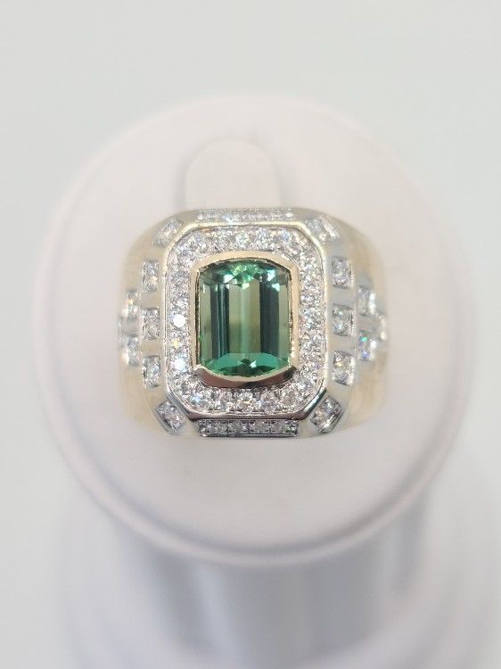 *NEW* 14k Gold 2ct Tourmaline 1ctw VS Diamond Men's Ring