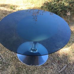 Antique Tulip Base Table Chrome Glass Top