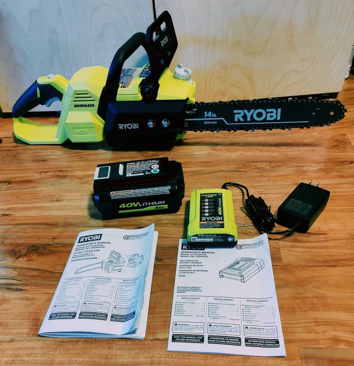 RYOBI 40V Brushless 14 in. Cordless Battery Chainsaw with 4.0 Ah Battery and Charger