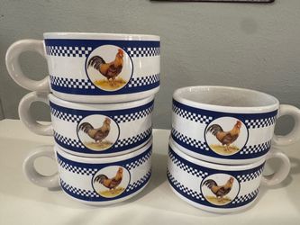 Vintage Houston Harvest Rooster Soup Mugs - Set of 5