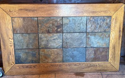 Wood Frame Coffee Table with Slate Tile Top