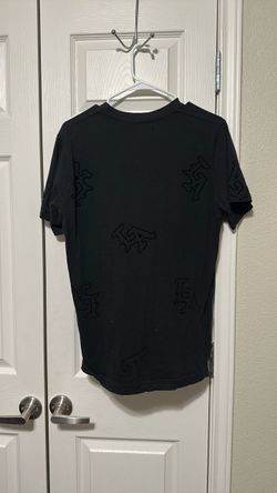 Black Graphic T-Shirt with Tonal Embroidered Logos