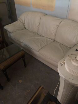 White genuine leather couch, sofa, and love seat