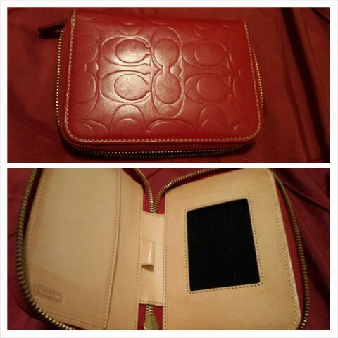 Authentic Coach phone case pda wallet Red Leather zip around with velcro