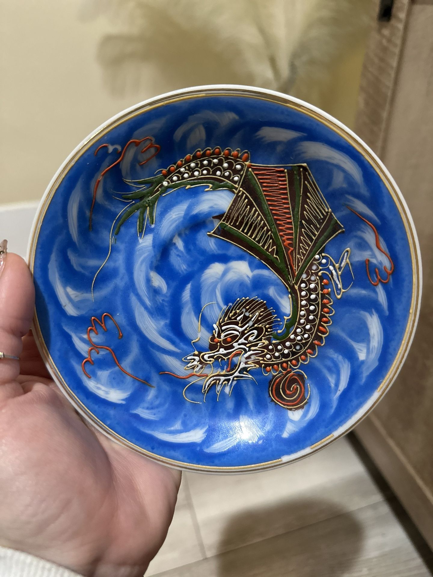 vintage hand-painted dragon plates- Hung Kong China