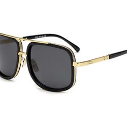 Men Fashion Sunglasses Oversized Square Gold Flat Top Frame Hip Hop Fancy Black