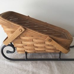 Longaberger 1988 Wrought Iron Sleigh Stand W/ Slanted Basket 